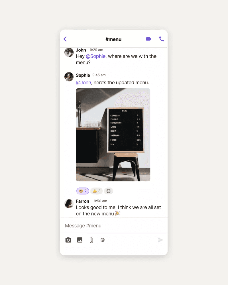 Restaurant menu chat messaging