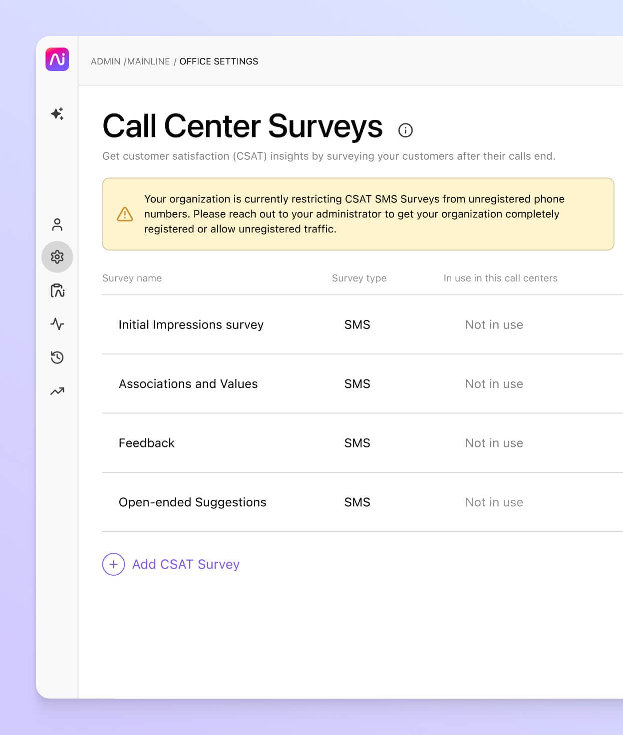 Screenshot of Dialpad CSAT surveys providing key insights to improve customer experience, boost loyalty, and understand your target demographic