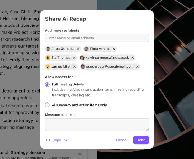 Capture d’écran d’un résumé d’appel généré par Dialpad Ai Recaps en train d'être envoyé aux destinataires