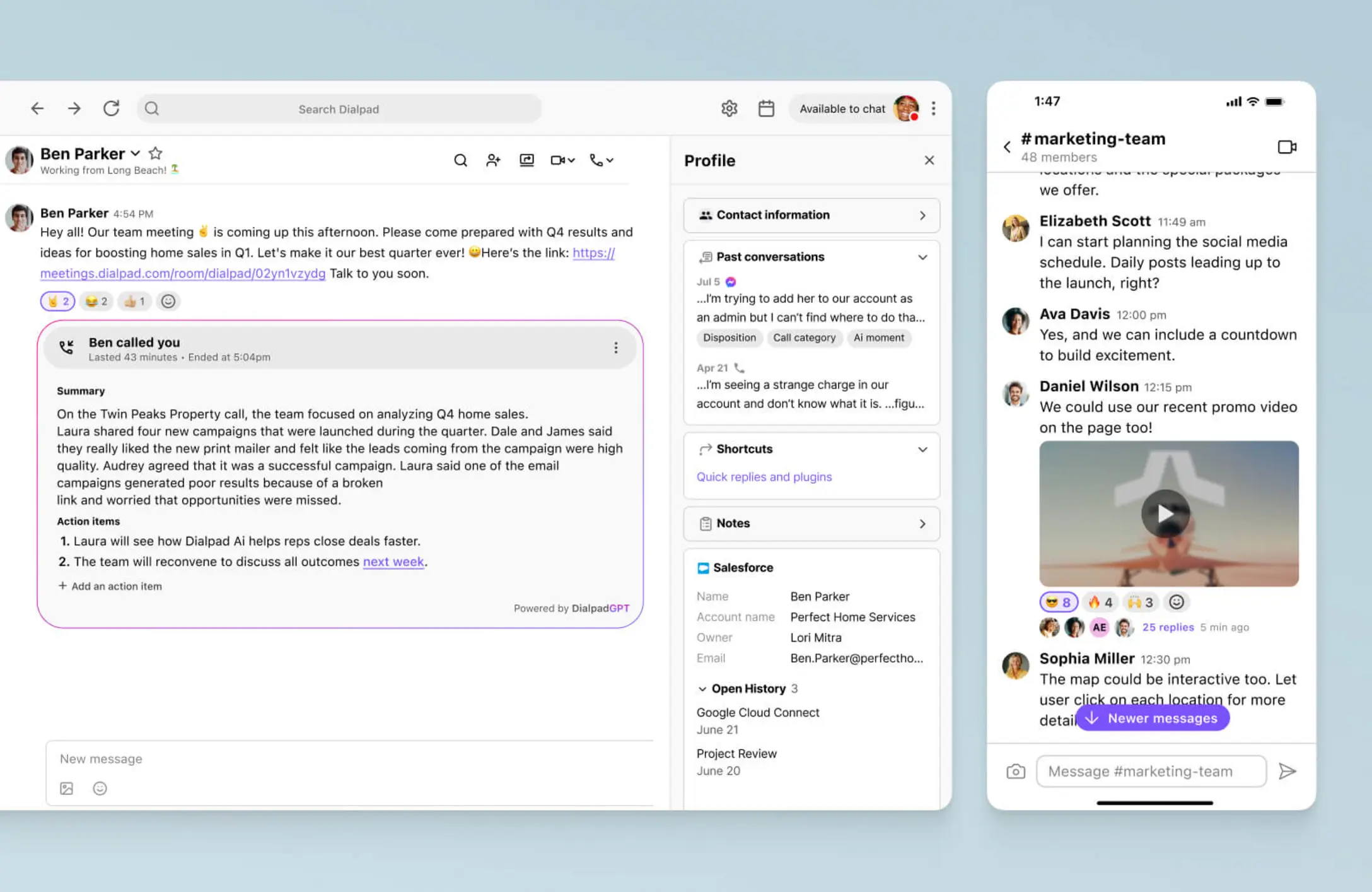 Sending an SMS text message from Dialpad's desktop app.