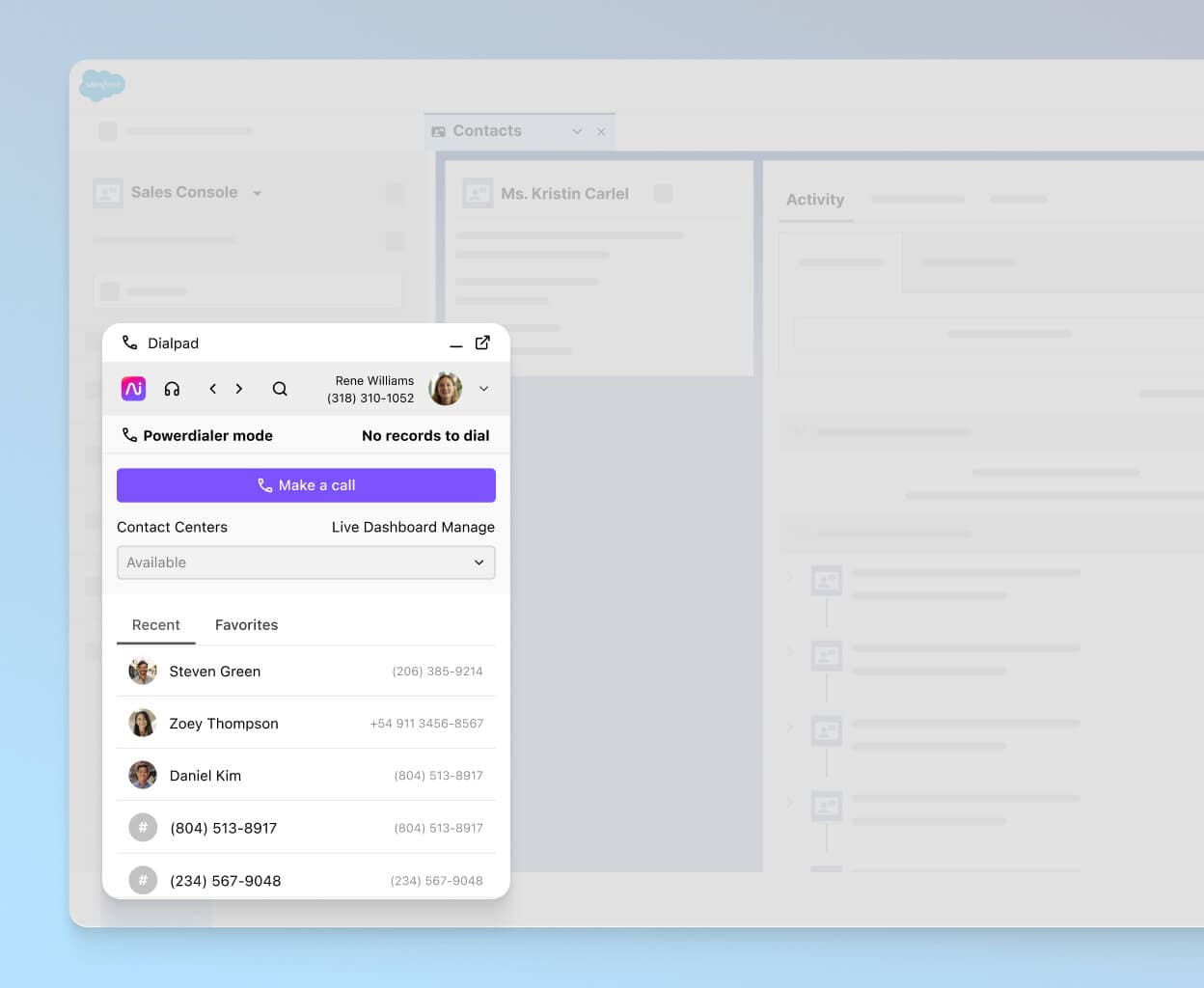 Screenshot of Dialpad's Salesforce integration populating a call's details