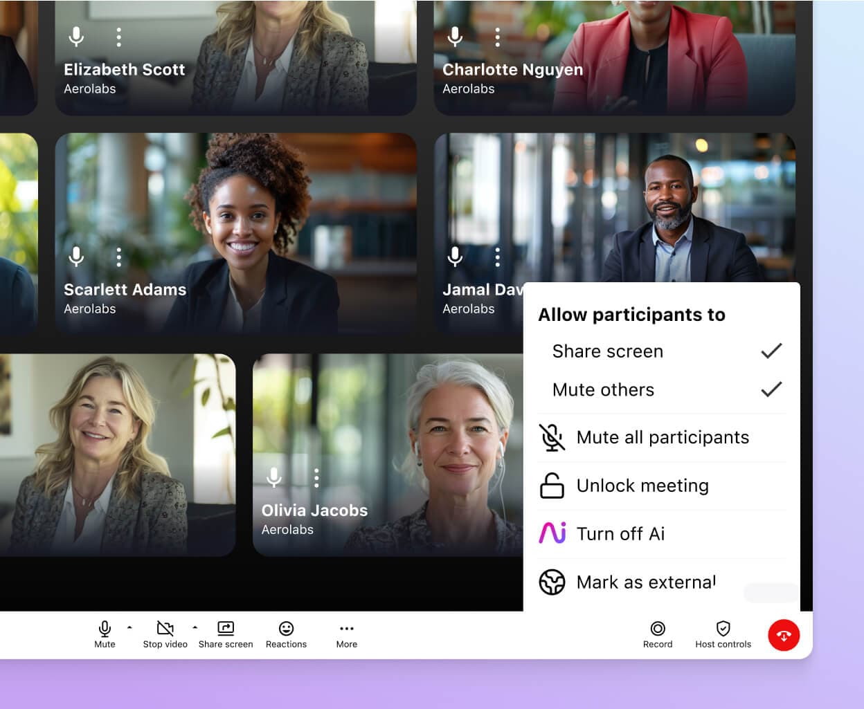 Screenshot of host controls in Dialpads conference call feature
