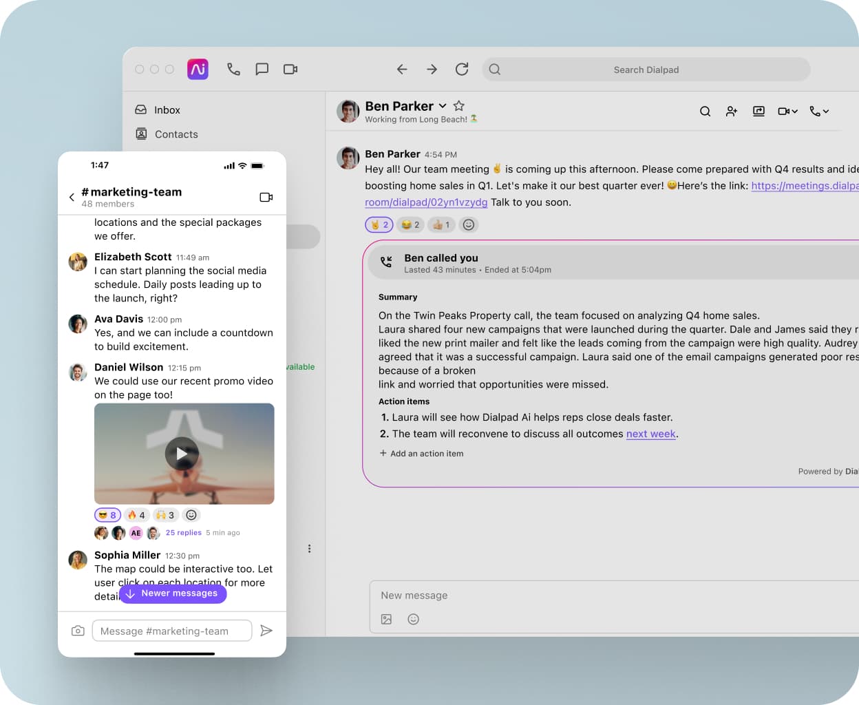 A video conference happening in Dialpad's desktop and mobile app.