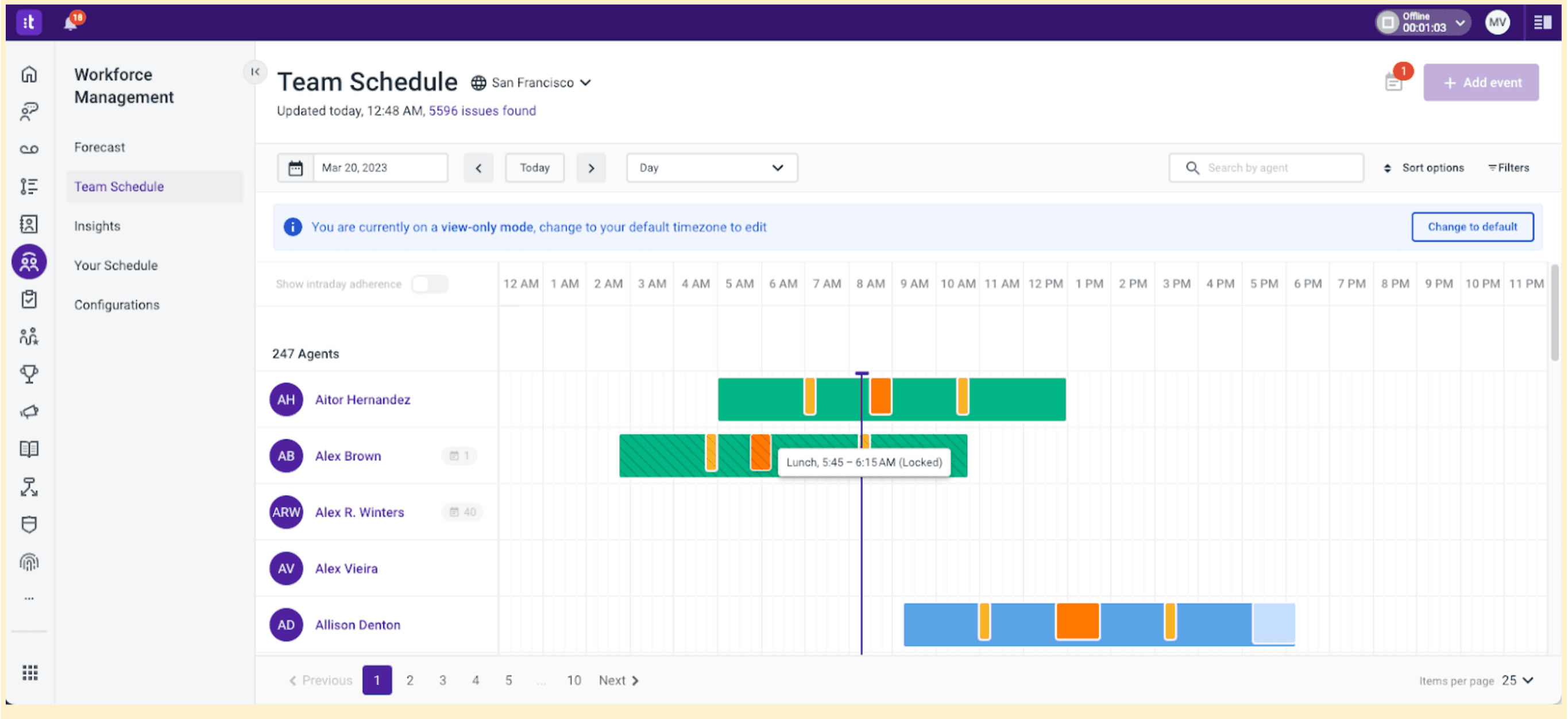 Screenshot of Talkdesk WFM software