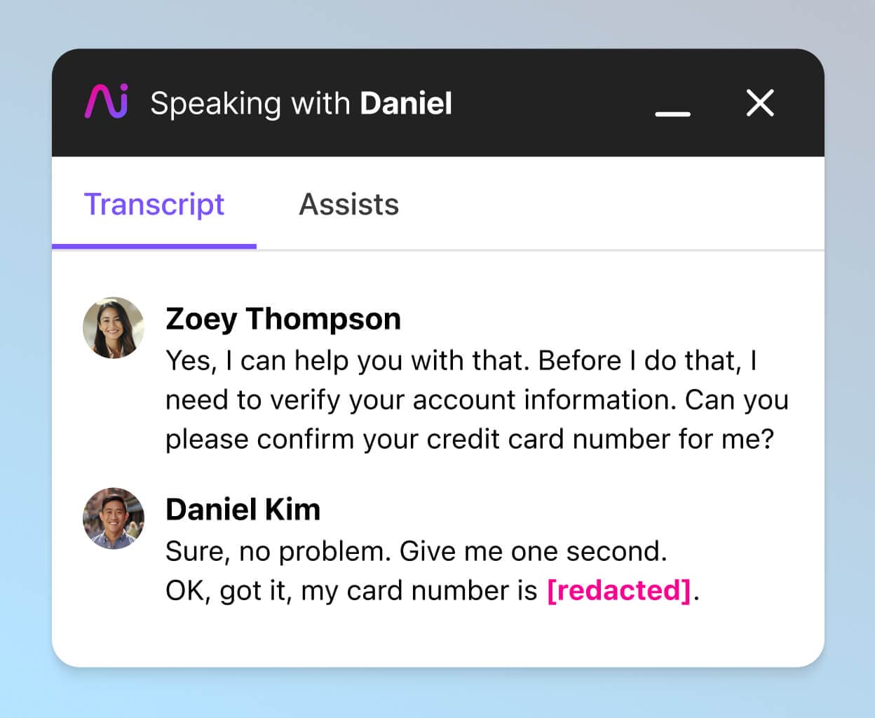Screenshot of Dialpads PII redaction feature