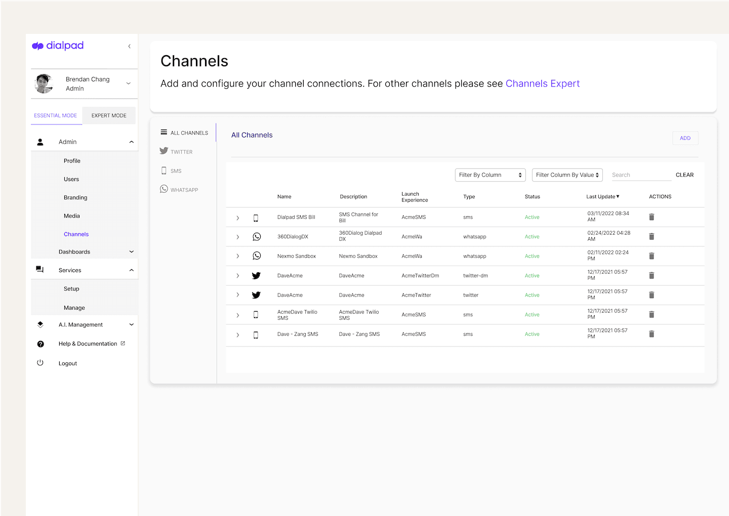 Screenshot of social media, digital, and voice channels being handled by an agent in Dialpad-s omnichannel contact center platform.