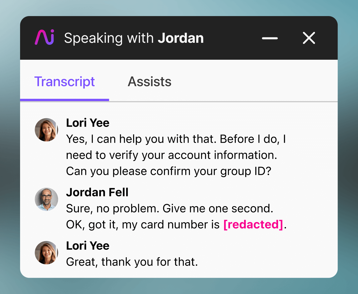 Screnshot of Dialpads PII redaction feature