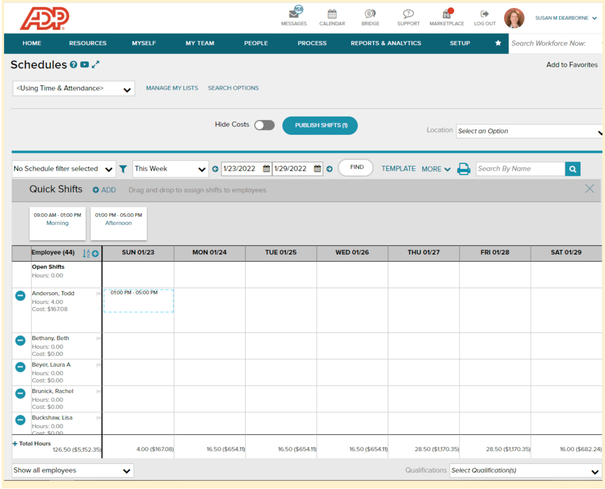 Screenshot of ADP Workforce Now WFM software