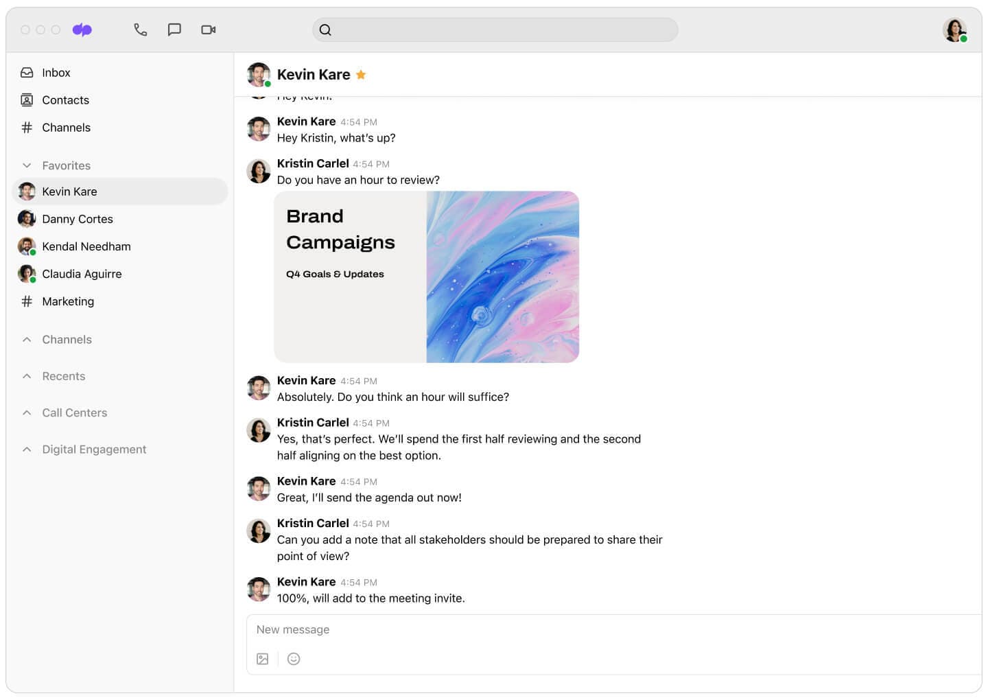Screenshot of Dialpads direct messaging feature