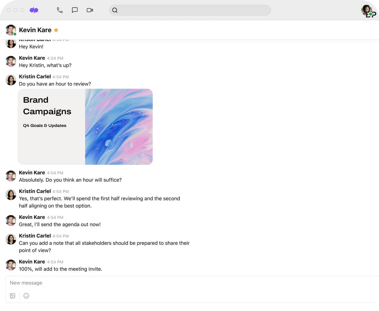 Screenshot of Dialpads direct messaging feature