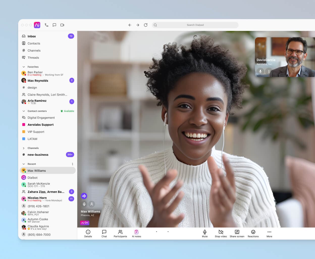 A video call happening in Dialpad's desktop app