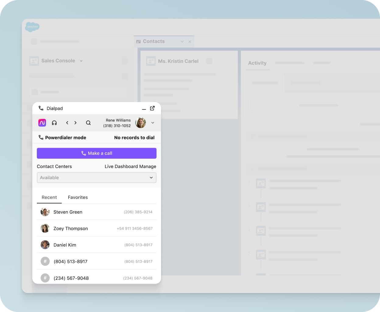 Dialpad's Salesforce integration automatically populating a call's details.