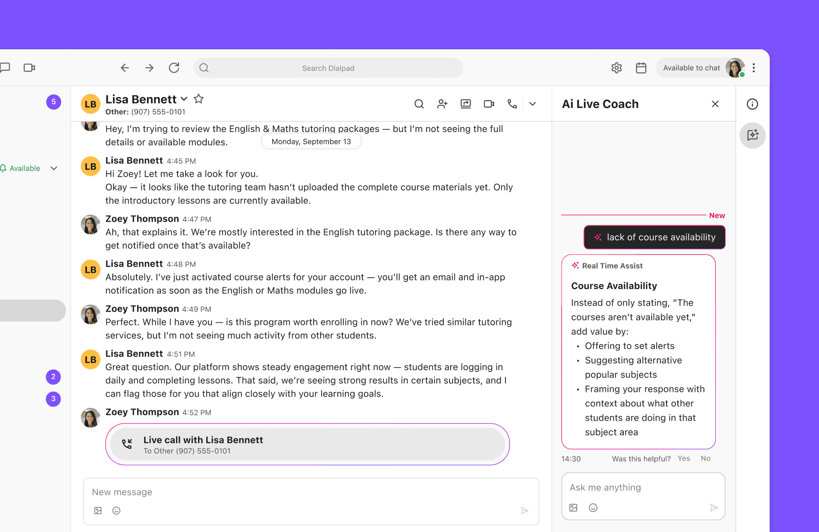 Dialpad Ai live coach screenshot