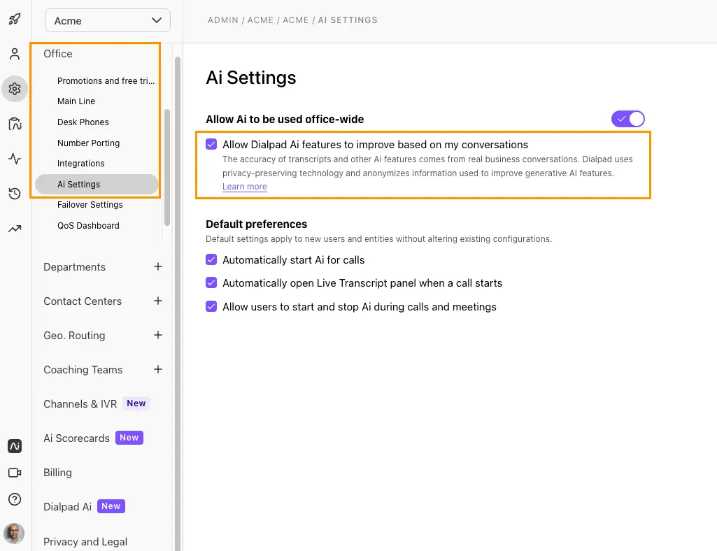 Ai settings