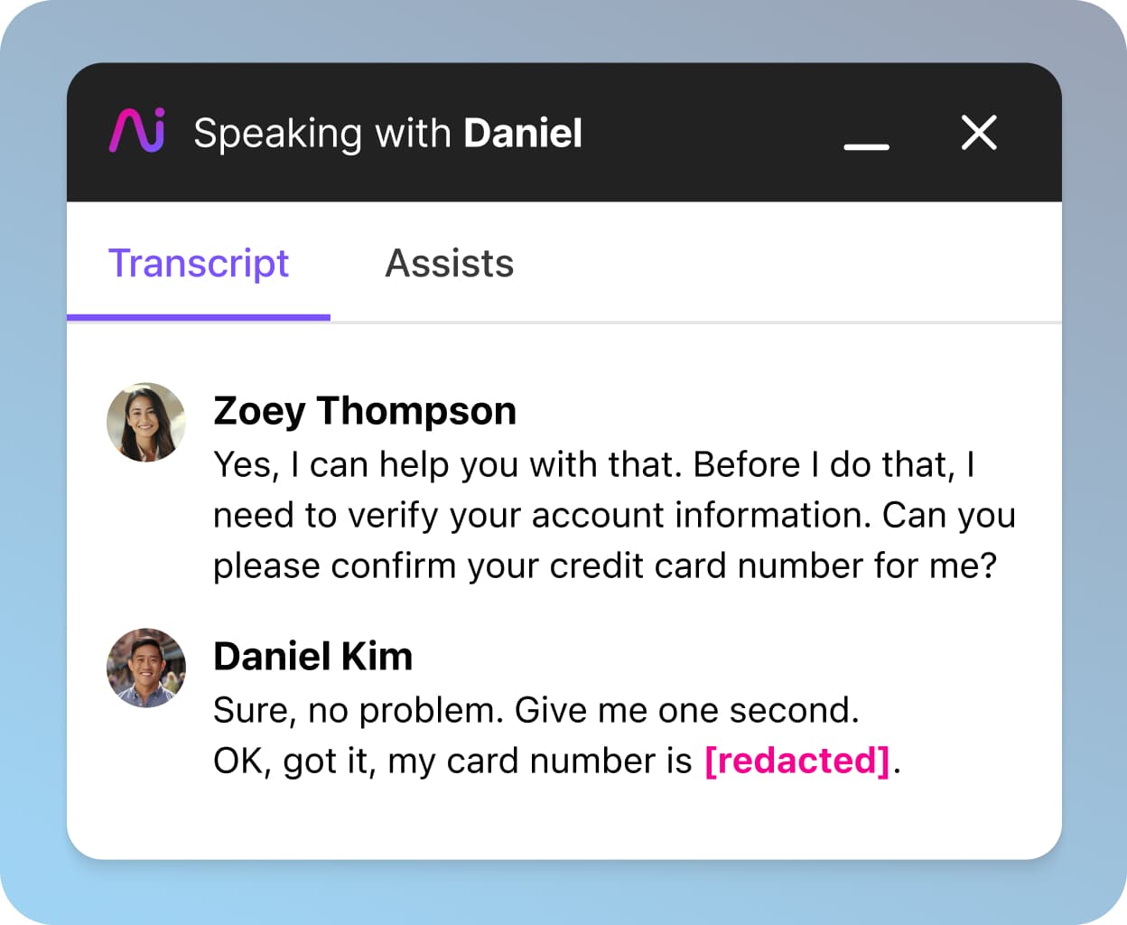 Dialpad's API automatically pausing call recording when sensitive information is being shared.