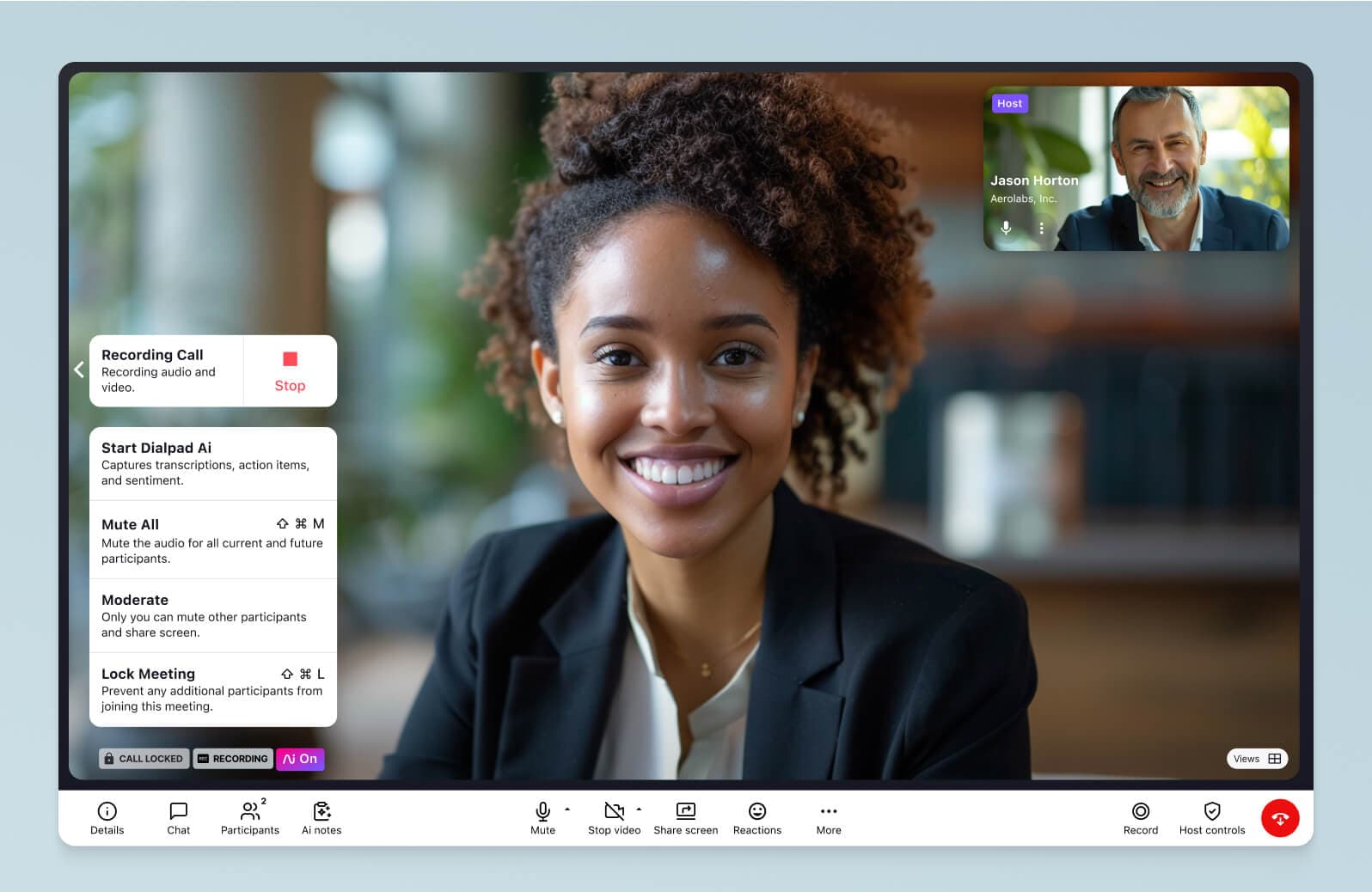 Screenshot of recording a video call in Dialpad