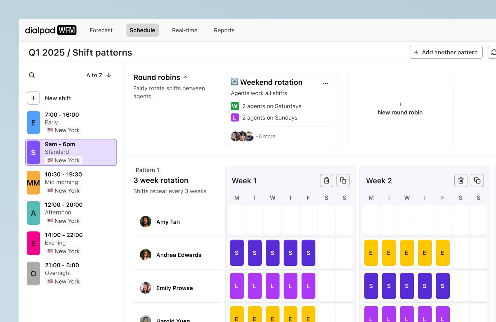 Screenshot of Dialpad WFM Shift plans screen