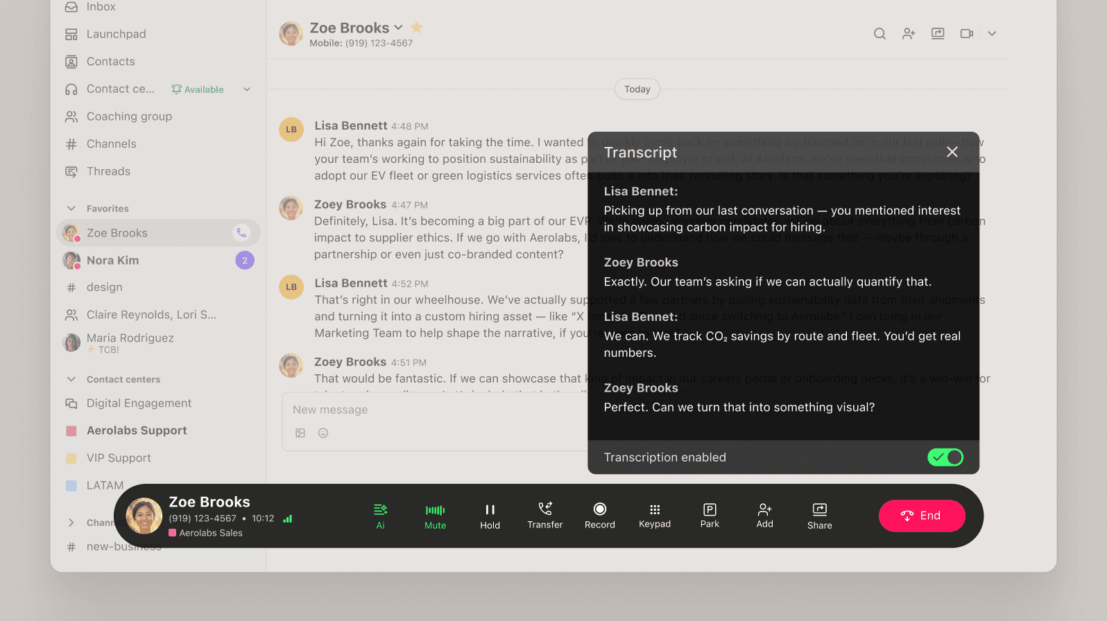 Dialpad transcribing a call