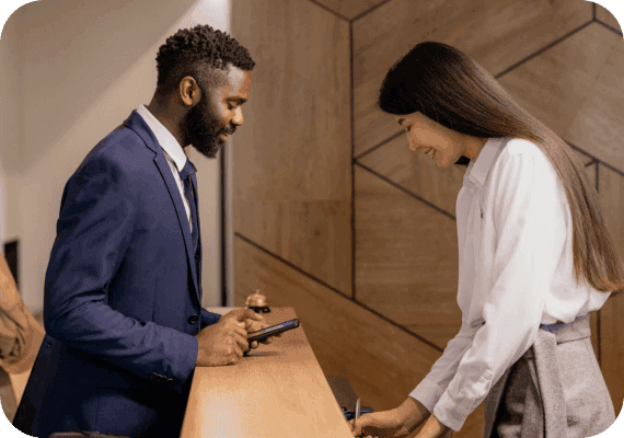 Two people talking