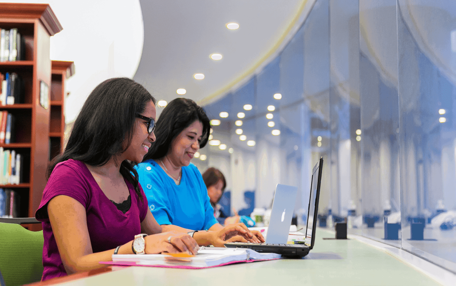 Two ladies on a library Two ladies on a library