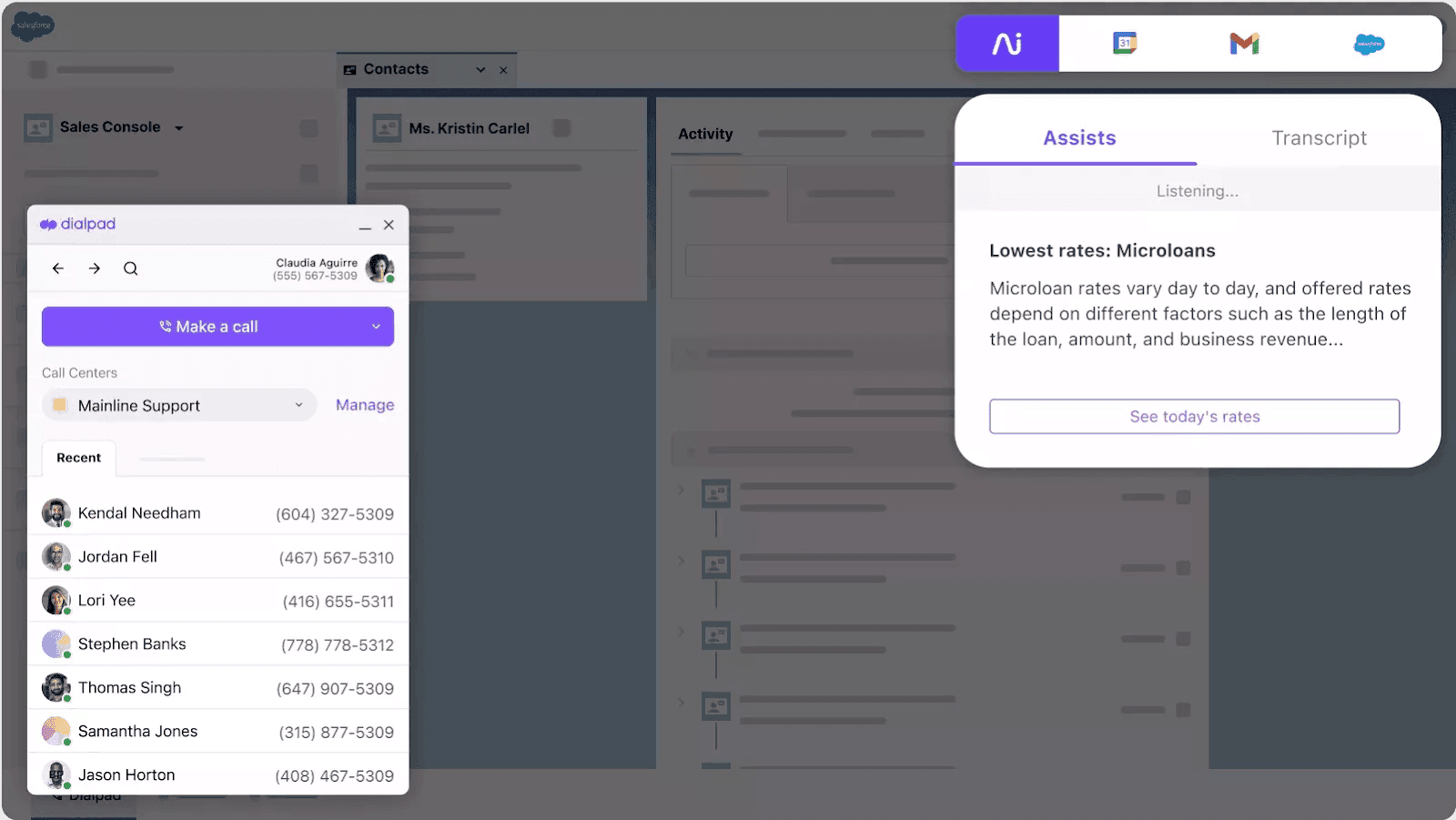 Screenshot of Dialpads integration with Salesforce