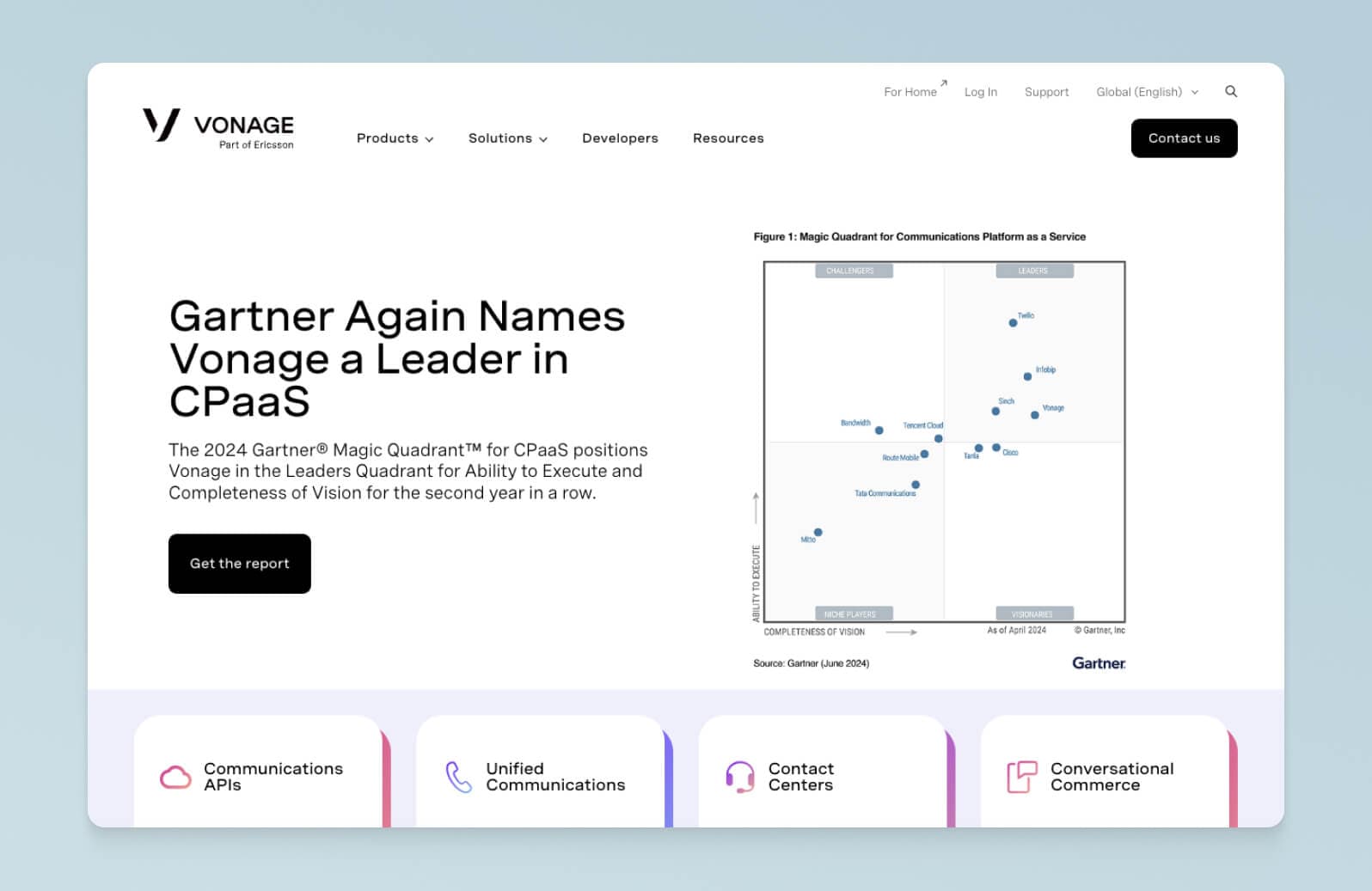 Screenshot of Vonage website