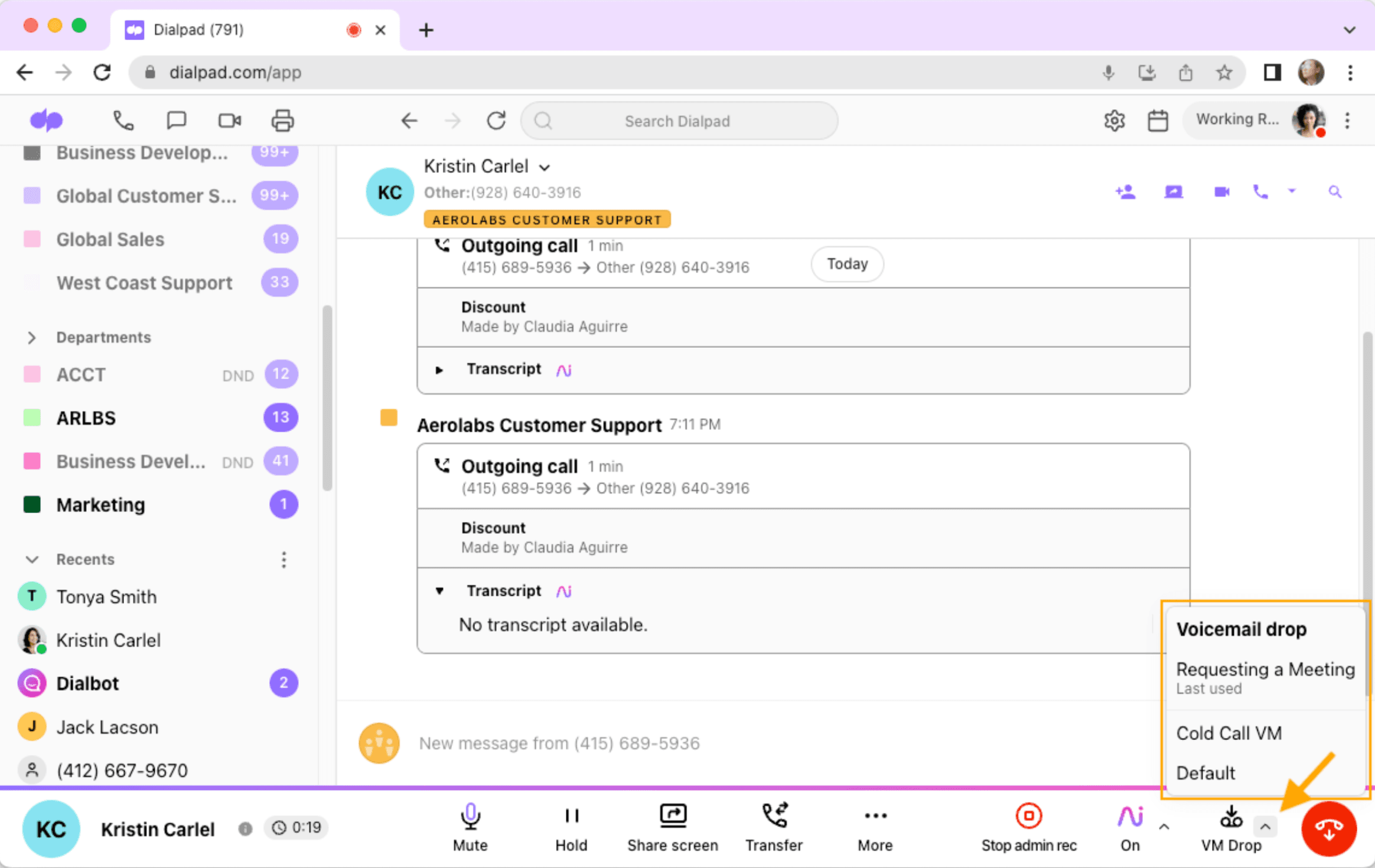 Dialpad's Voicemail Drop
