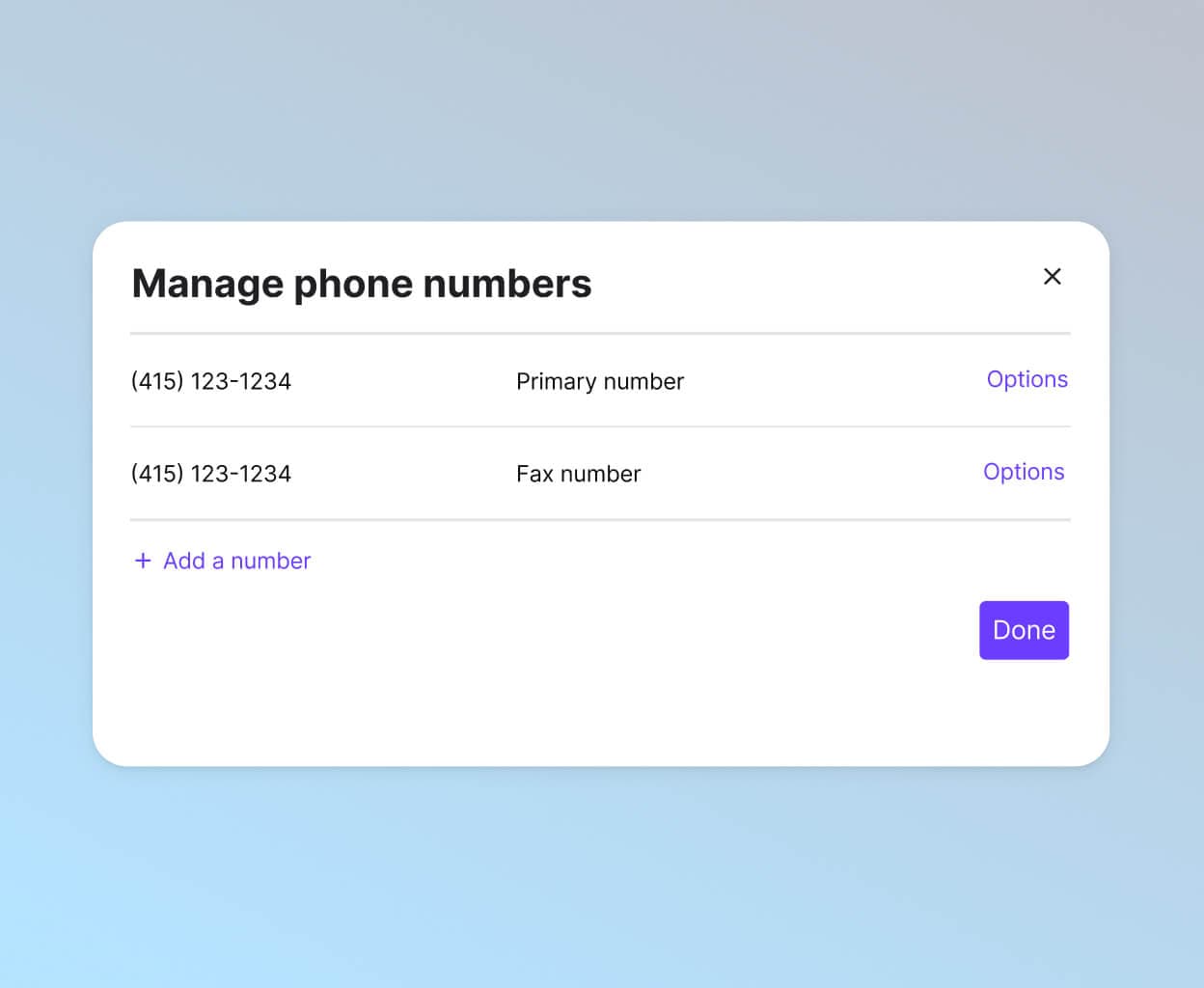 Screenshot of adding and managing phone numbers from Dialpad's online dashboard