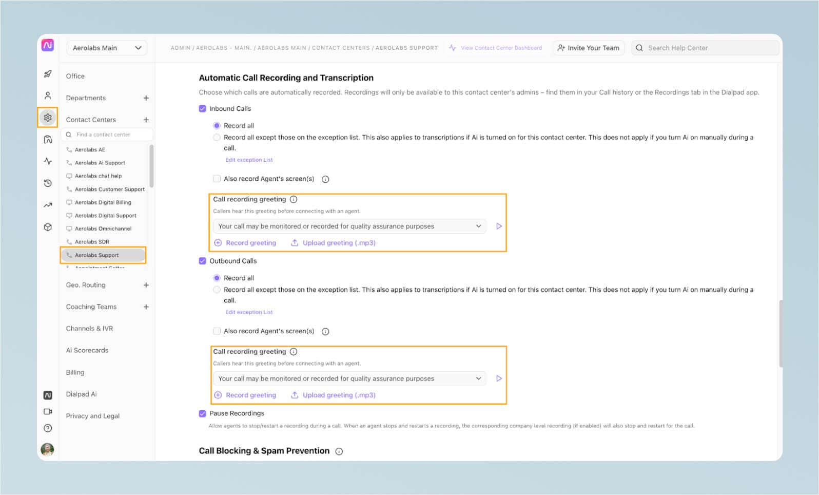 Automatic call recording and transcription